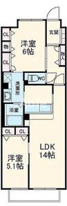 アルファライフ玉藻公園 2LDKの間取り