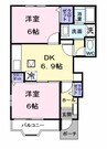サン・フィールドＢ 2DKの間取り