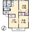 グレースフジ　Ｂ棟 2LDKの間取り