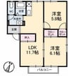 グレースフジ　Ｂ棟 2LDKの間取り