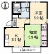 サテライトS　１棟 2Kの間取り