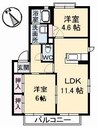 バリュージュ金沢C棟 2LDKの間取り