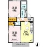 ロイヤルパークス林町 C棟 2DKの間取り