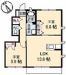 ブランシェーM A棟 2LDKの間取り