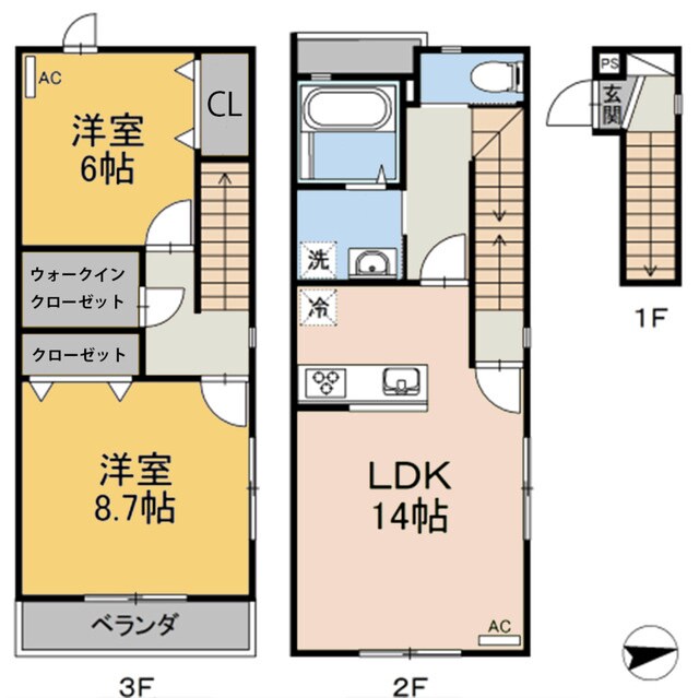 間取り図 山陽本線（中国）/東福山駅 徒歩14分 2-3階 築6年