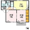 ハイカムール高橋　Ｂ 2DKの間取り