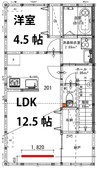 ヒラリアス 1LDKの間取り