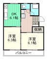 沖マンション 2DKの間取り