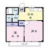 シティハイツ田辺 2DKの間取り