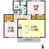 ラポール日吉台B 2LDKの間取り