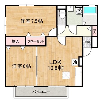 間取図 福塩線/鵜飼駅 徒歩10分 2階 築22年