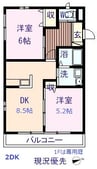 ソレイユ金江 2DKの間取り