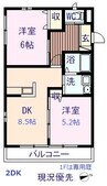 ソレイユ金江 2DKの間取り