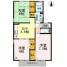 セジュール岡本A棟 3DKの間取り