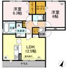 サニープレイス十一屋　Ｂ棟 2LDKの間取り