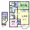 カルテット中島新町 2LDKの間取り