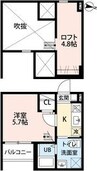 ル・フォティユⅡ(ルフォティユツー) 1Kの間取り