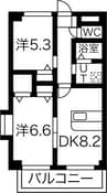 パセオ見晴I 2DKの間取り