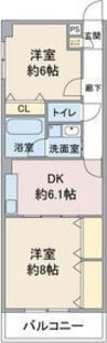 レージュ道徳 2DKの間取り