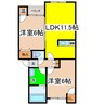 ベルリード昭和中央 2LDKの間取り