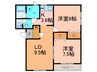 あかつきニュータウンB棟 2LDKの間取り